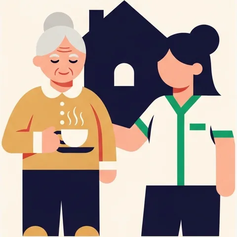 Illustrazione: persona autosufficiente con badante di compagnia