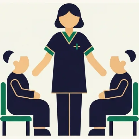 Illustrazione: una badante che assiste due persone