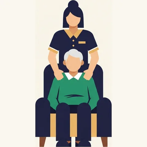Illustrazione: badante che assiste una persona non autosufficiente